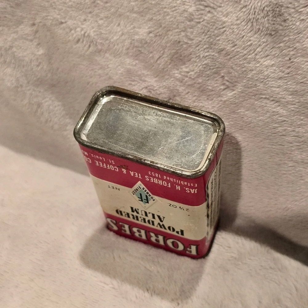 Vintage Forbes Powdered Alum Tin 2 1/2 Oz Jas H Forbes Tea Coffee Co St Louis MO